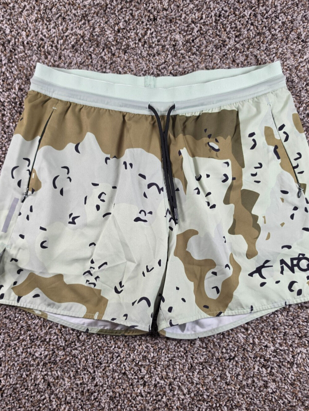 NFQ Athletic Lined Shorts Men L Brown Green Tan Abstract Camo